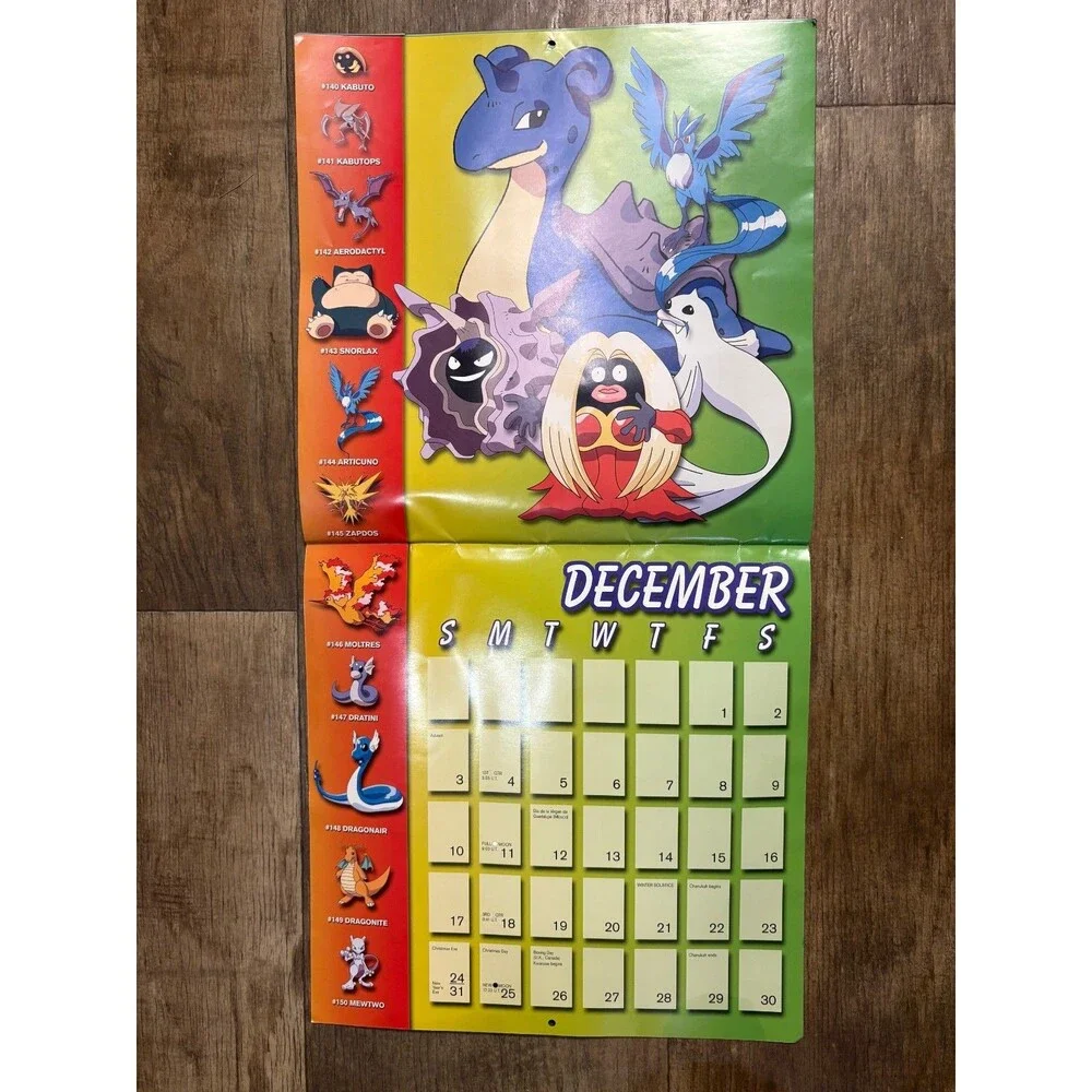 Vintage Pokemon Calendar 2000 Wall Calendar y2K 18 Month Shows all 150 pokemon